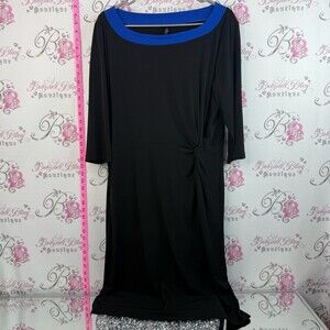 Lori M collection black Midi Dress with Royal Blue Trim - Knot-Detail Dress